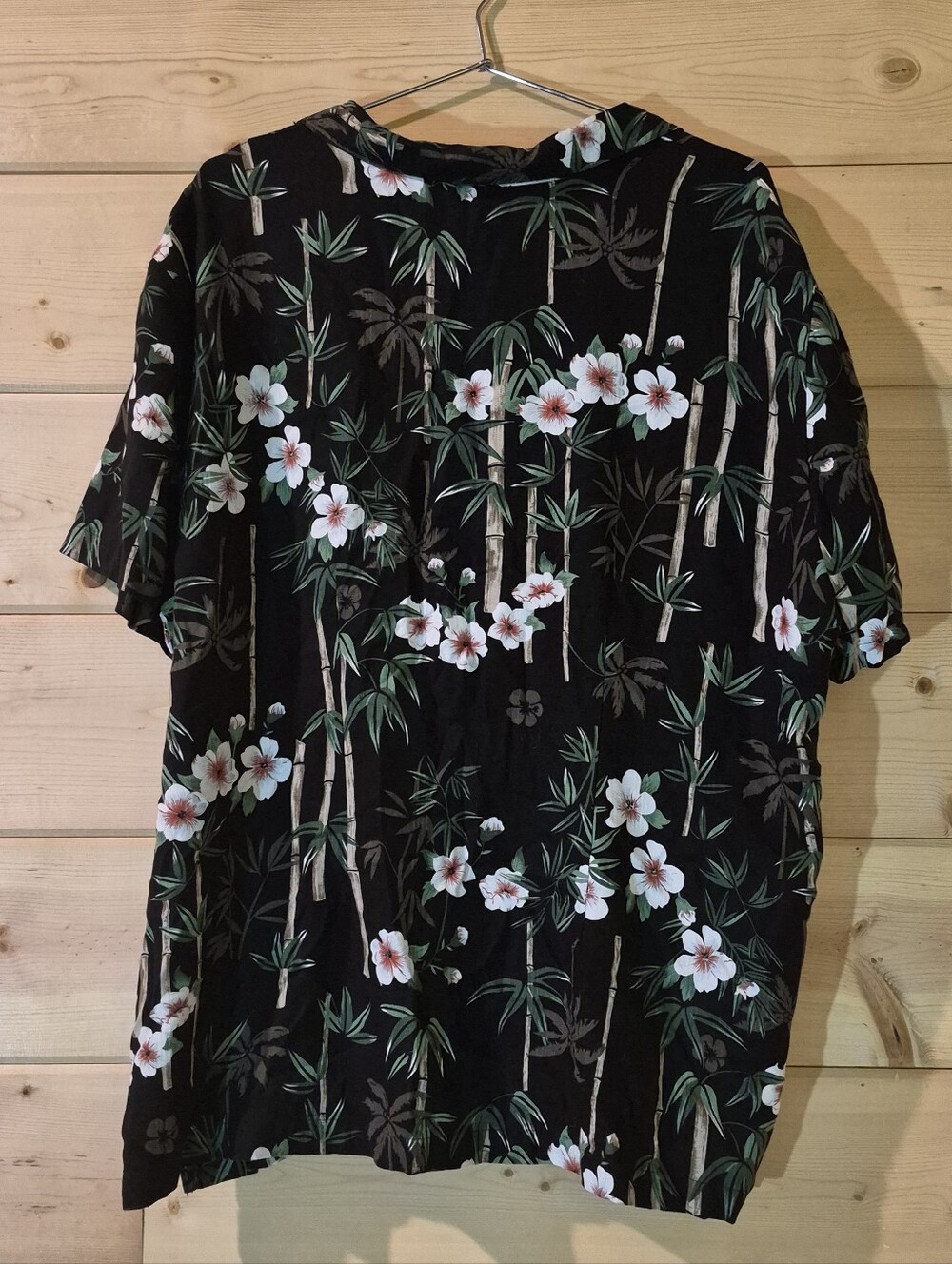 Northcrest Black Hawaiian Bamboo Print Casual Button-Down Shirt Size 4XL 29x29 - Picture 2 of 3